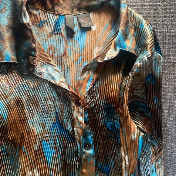 Vintage SERE NADE brown/teal button up silk top - Picture 3 of 5